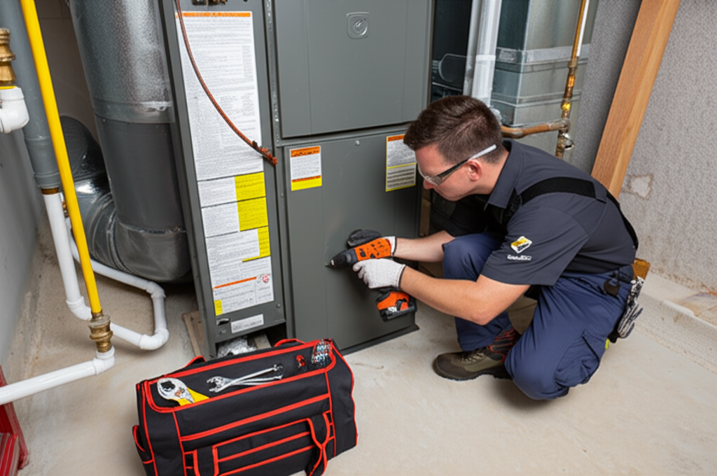 HVAC technician installing a furnace